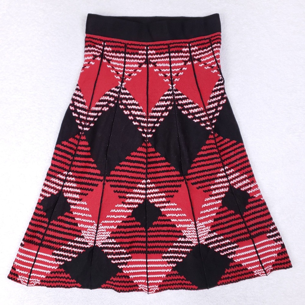 Emma & Posh Red Black Geometric Knit A-Line Skirt Size M‎ Retro Preppy Chic